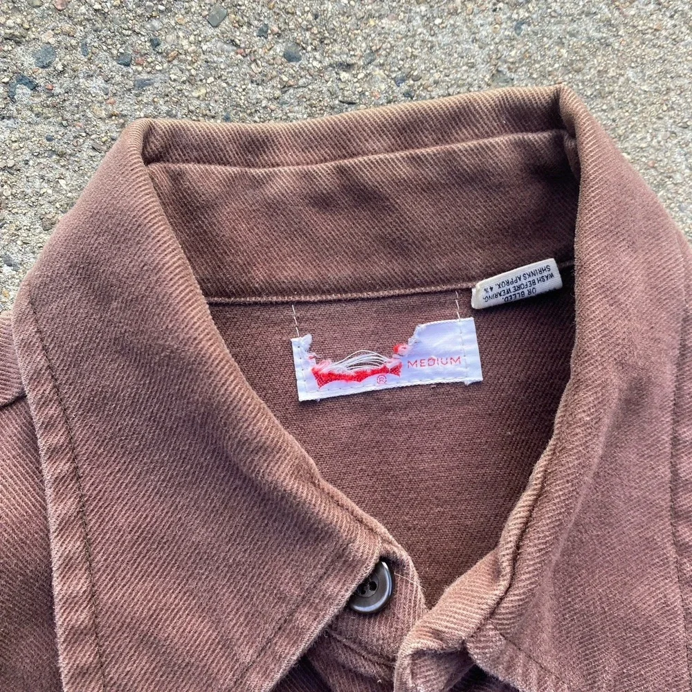 Vintage Levi's 70s Shirt-Jacket Medium Brown Cotton Twill Moleskin - Picture 3 of 9